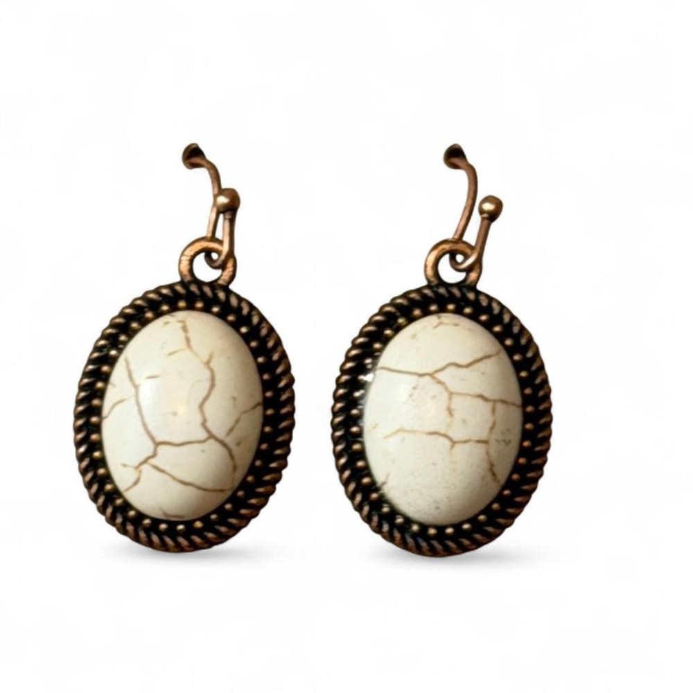 Western Boho White‎ Crackle Stone Dangle Earrings